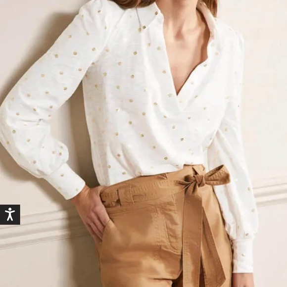 Boden Collared Notch Neck Cotton Top - Picture 1 of 12